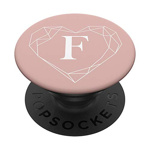 Rose Pink White Monogram Letter F Initial Heart Design PopSockets Grip and Stand for Phones and Tablets