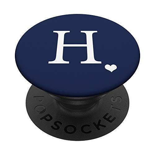 White Initial Letter H heart Monogram on Navy Blue PopSockets Grip and Stand for Phones and Tablets