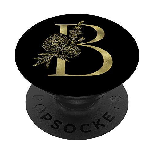 Initial B Letter Floral Monogram on Black Gift PopSockets Grip and Stand for Phones and Tablets