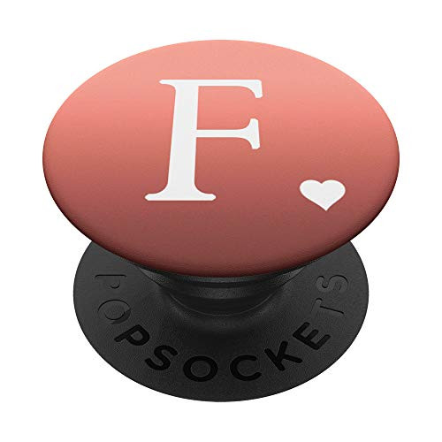 Heart White Letter F Initial Monogram Rose Pink Cute PopSockets Grip and Stand for Phones and Tablets