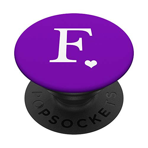 White Initial Letter F Heart Monogram On Purple PopSockets Grip and Stand for Phones and Tablets