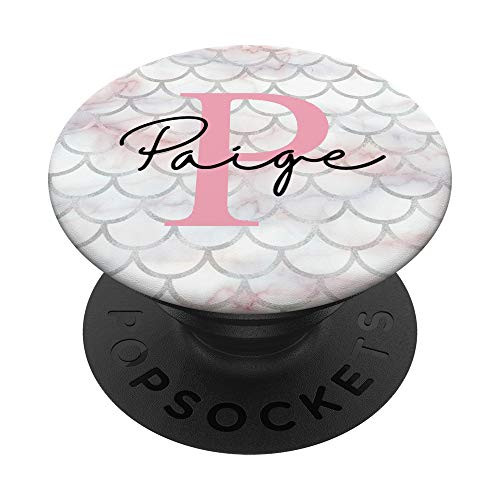 Paige Name Letter P Mermaid Scales on Rose Pink PopSockets Grip and Stand for Phones and Tablets