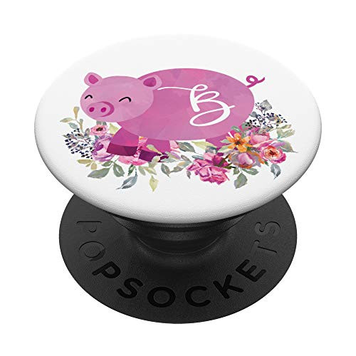 Pig Pink and White Farm Girl Monogram Name Initial Letter B PopSockets Grip and Stand for Phones and Tablets