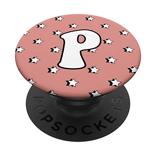 Aesthetic Pastel Peach with Stars and Letter P PopSockets Grip and Stand for Phones and Tablets