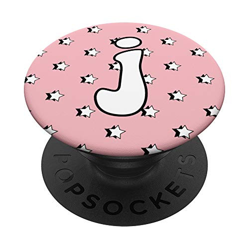 Aesthetic Pastel Pink with Stars and Initial J Letter J PopSockets Grip and Stand for Phones and Tablets