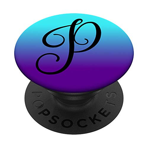 Teal and Purple Ombre Script Monogram with Letter P Initial PopSockets Grip and Stand for Phones and Tablets