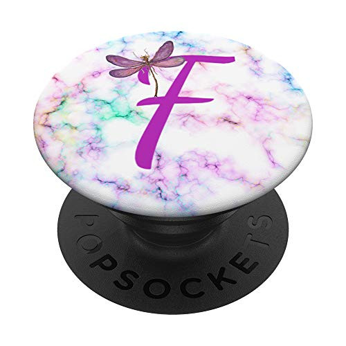 Purple Letter F Initial Dragonfly Monogram PopSockets Grip and Stand for Phones and Tablets