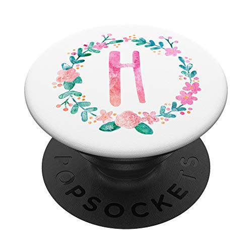 H Floral Wreath Initial Monogram Letter - Pink   White PopSockets Grip and Stand for Phones and Tablets