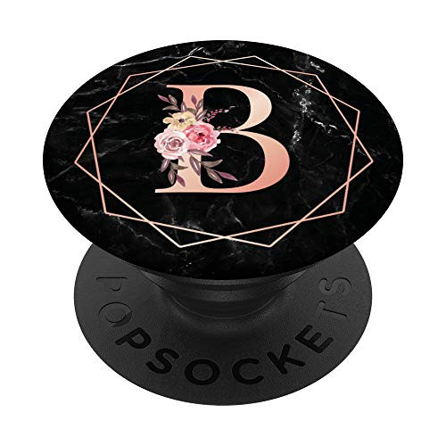 Initial Letter B Monogram Rose Pink Flower Personalized Gift PopSockets Grip and Stand for Phones and Tablets