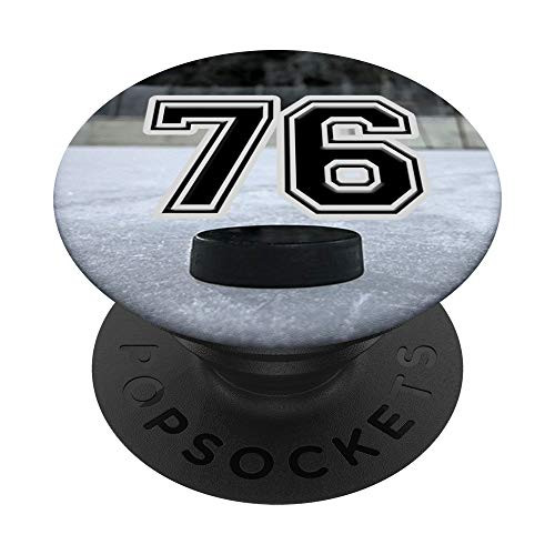 Ice Hockey Custom Jersey Number 76 seventy six Puck on Rink PopSockets Grip and Stand for Phones and Tablets
