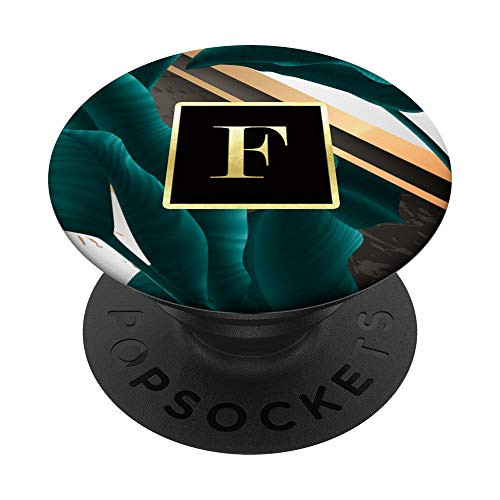 Cute Floral Initial Letter F Monogram on Black ADZ006b PopSockets Grip and Stand for Phones and Tablets