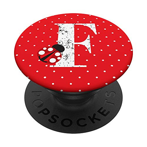 Ladybug Monogram Letter F On Red And White Polka Dots PopSockets Grip and Stand for Phones and Tablets