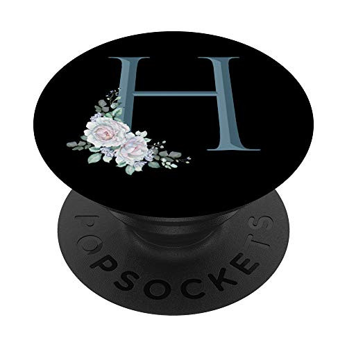 Letter H Teal Blue Floral Initial Monogram on Black PopSockets Grip and Stand for Phones and Tablets Letter H Teal Blue Floral Initial Monogram on Black PopSockets Grip and Stand for Phones and Tablets