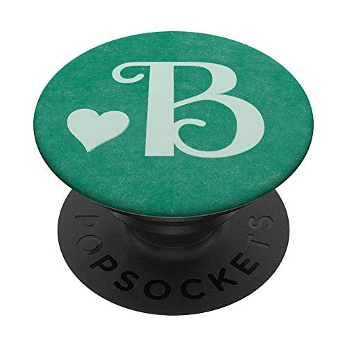 Letter B in teal with heart monogram initial B for girls PopSockets Grip and Stand for Phones and Tablets