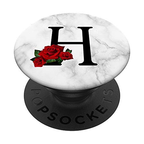 Red Rose Flower Black Letter H Initial Monogram Floral PopSockets Grip and Stand for Phones and Tablets