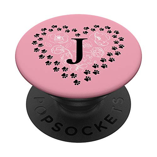 Initial J Letter Monogram Heart   Flowers Dog Cat Paw Print PopSockets PopGrip Swappable Grip for Phones   Tablets