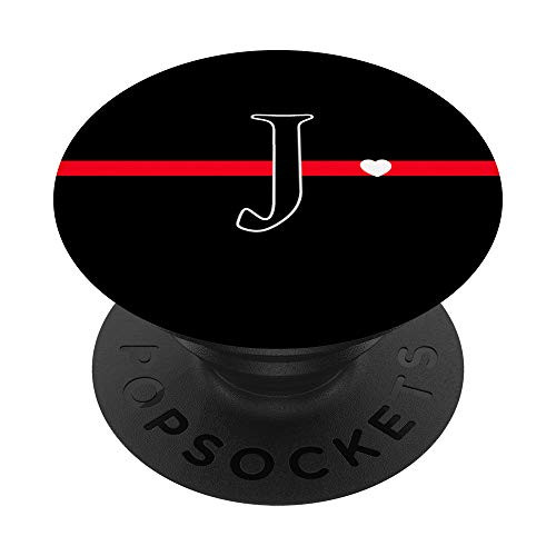 Red Thin Line Gifts Monogram Letter J Heart Design PopSockets PopGrip Swappable Grip for Phones   Tablets