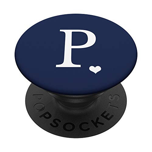 White Initial Letter P heart Monogram on Navy Blue PopSockets PopGrip Swappable Grip for Phones   Tablets