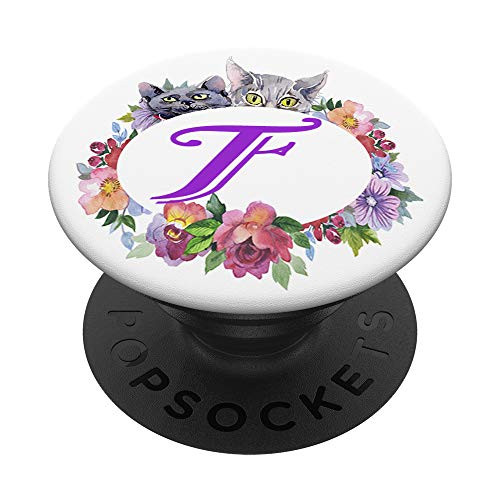 Initial Letter F Cat Lover Monogram PopSockets Grip and Stand for Phones and Tablets