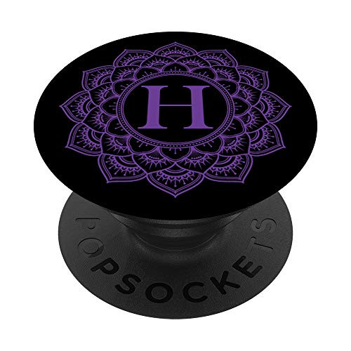 Black Purple Violet Monogram Letter H Initial Mandala Design PopSockets Grip and Stand for Phones and Tablets