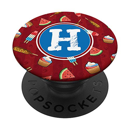 Cute Summer Pattern Initial H Letter Monogram on Red PopSockets Grip and Stand for Phones and Tablets