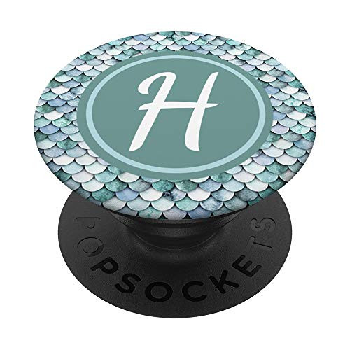 Letter H Gift Mermaid Dragon Scale Monogram Initial H PopSockets Grip and Stand for Phones and Tablets