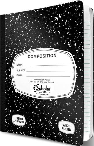iScholar Composition Book, 150 Sheets, Wide Ruled, 9.75 x 7.5-Inches, Black Marble Cover (10150)