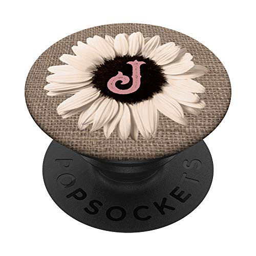 Light Pink Sunflower Floral Monogram with Letter J Initial PopSockets Grip and Stand for Phones and Tablets