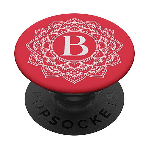 Red And White Flower Monogram Letter B Initial Mandala PopSockets Grip and Stand for Phones and Tablets