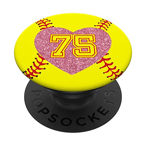 75 Softball Number Rose Pink Heart Gift Lucky 75 - Softball PopSockets Grip and Stand for Phones and Tablets