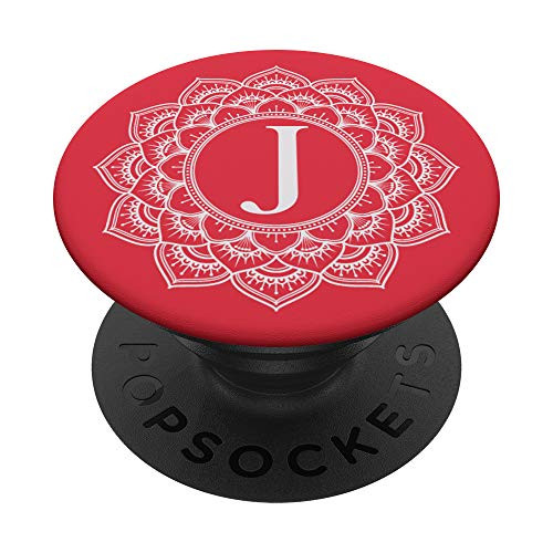 Red And White Flower Monogram Letter J Initial Mandala PopSockets Grip and Stand for Phones and Tablets