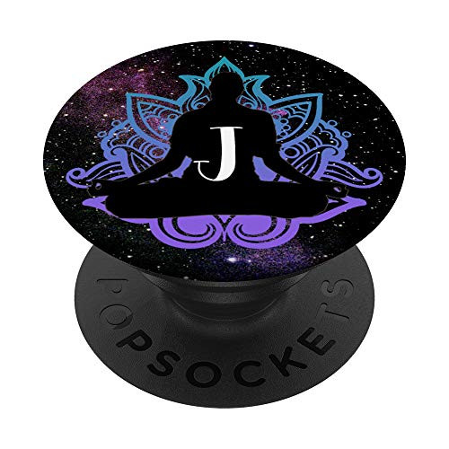 Mandala Lotus Galaxy Purple Teal Yoga Meditation Letter J PopSockets Grip and Stand for Phones and Tablets