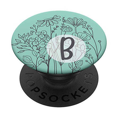 Vintage Floral Monogram Letter B - Garden Flowers Mint Green PopSockets PopGrip Swappable Grip for Phones   Tablets