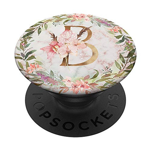 Rose Blush Floral Letter B Monogram Initial PopSockets Grip and Stand for Phones and Tablets