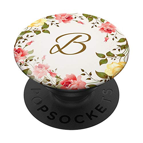 Letter B Gift Rose Floral Monogram Initial B PopSockets Grip and Stand for Phones and Tablets