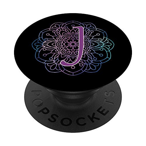 Blue and Purple Mandala With Letter J Monogram Initial PopSockets Grip and Stand for Phones and Tablets