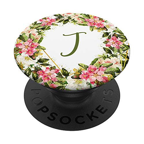 Boho Floral Wreath Monogram Initial Grip Stand Letter J PopSockets Grip and Stand for Phones and Tablets
