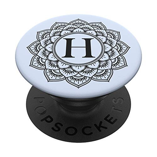 Black Mermaid White Monogram Letter H Initial Mandala Flower PopSockets PopGrip Swappable Grip for Phones   Tablets