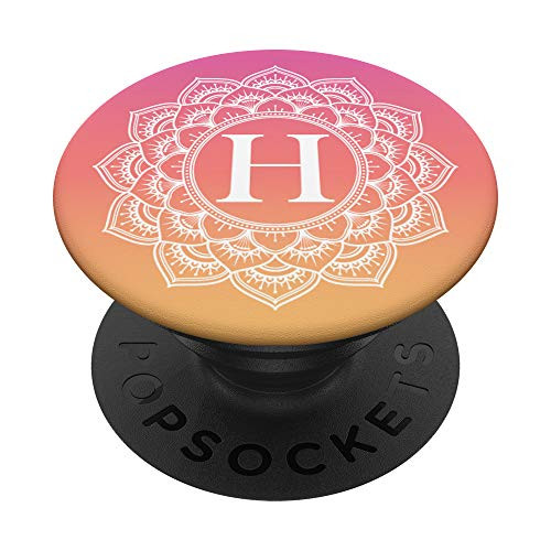 Pink Orange Ombre Mandala Flower Monogram Letter H Initial PopSockets Grip and Stand for Phones and Tablets