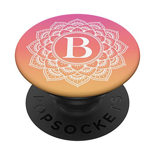 Pink Orange Ombre Mandala Flower Monogram Letter B Initial PopSockets Grip and Stand for Phones and Tablets