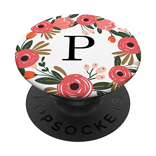 Initial Letter P with Floral Wreath Monogram AAN016 PopSockets PopGrip Swappable Grip for Phones   Tablets