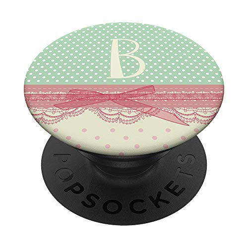 Letter B Initial Shabby Chic Polka Dot Monogram B PopSockets Grip and Stand for Phones and Tablets