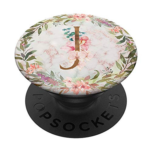 Rose Blush Floral Letter J Monogram Initial PopSockets Grip and Stand for Phones and Tablets