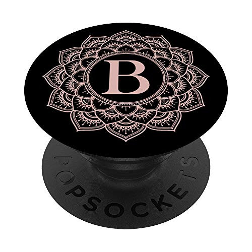 Black Rose Pink Monogram Letter B Initial Mandala Design PopSockets Grip and Stand for Phones and Tablets