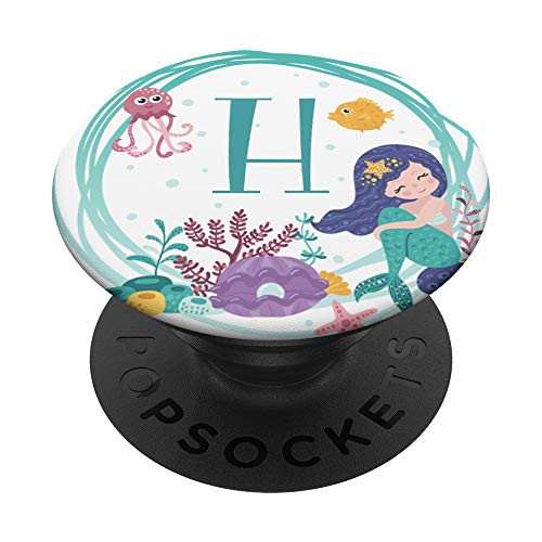 Letter H Gift Mermaid Monogram Initial H PopSockets Grip and Stand for Phones and Tablets
