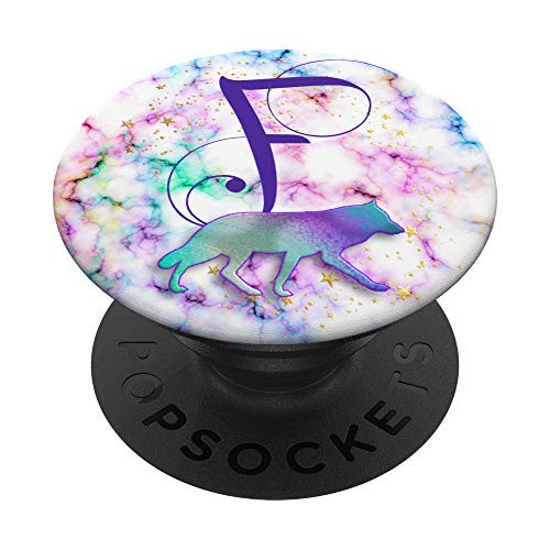 Purple Letter F Initial Wolf Monogram PopSockets Grip and Stand for Phones and Tablets