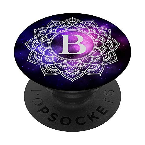 Blue Purple Space Galaxy Monogram Letter B Initial Mandala PopSockets Grip and Stand for Phones and Tablets