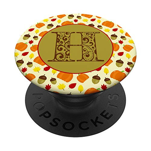 Cute Fall Pumpkin Monogram Letter H Initial PopSockets Grip and Stand for Phones and Tablets