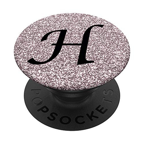 Rose Pink Glamour Monogram Letter H Initial PopSockets PopGrip Swappable Grip for Phones   Tablets