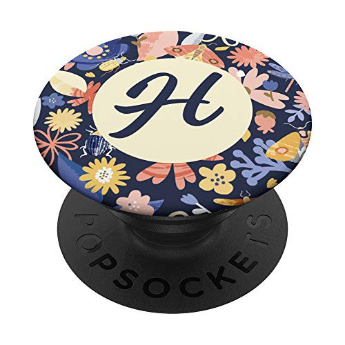 Pretty Initial Letter H Monogram on Floral Pattern PopSockets Grip and Stand for Phones and Tablets